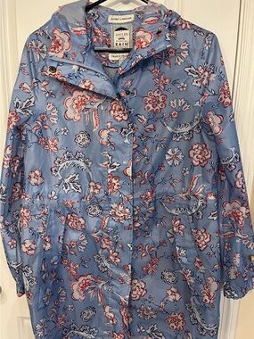 Joules Blue Floral Packable Raincoat